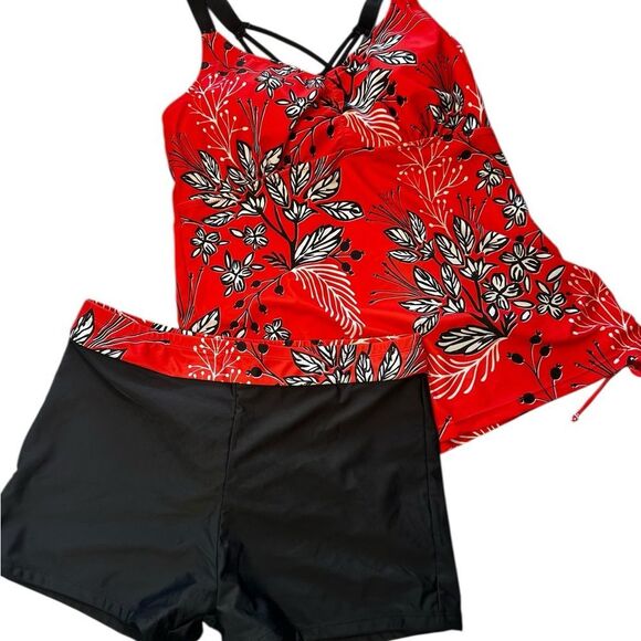 NWT Women’s Two Piece Swimsuit Tankini Top Shorts set full coverage XL NEW - Picture 6 of 8